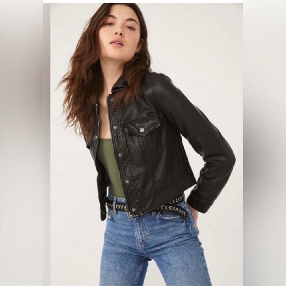 Free People Emma Black Vegan Moto Jacket